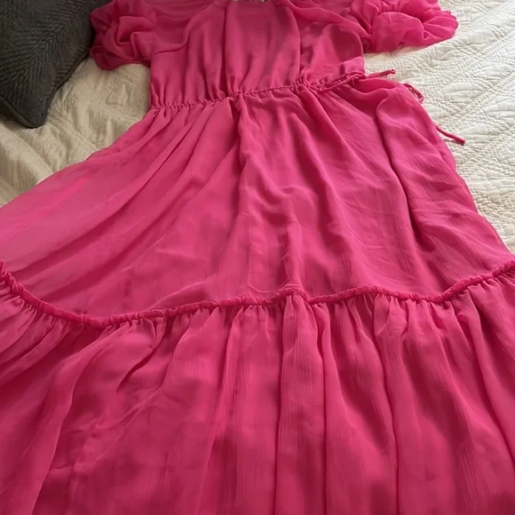 H&M Chiffon Cerise Maxi Dress Long Dress Sz M - Picture 14 of 15